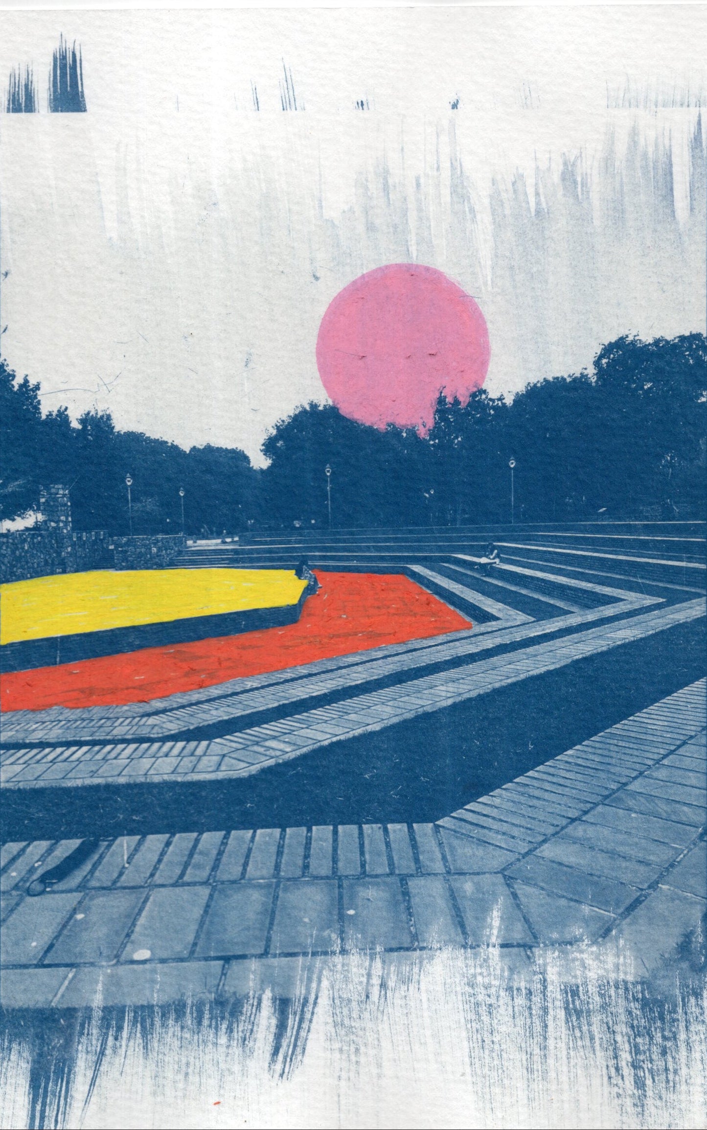coloured cyanotype print of sunder nursery, delhi