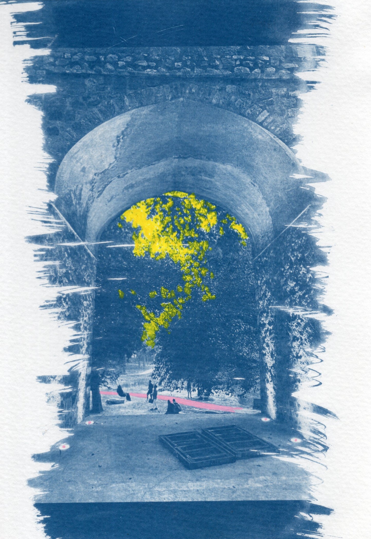 coloured cyanotype print of sunder nursery, delhi