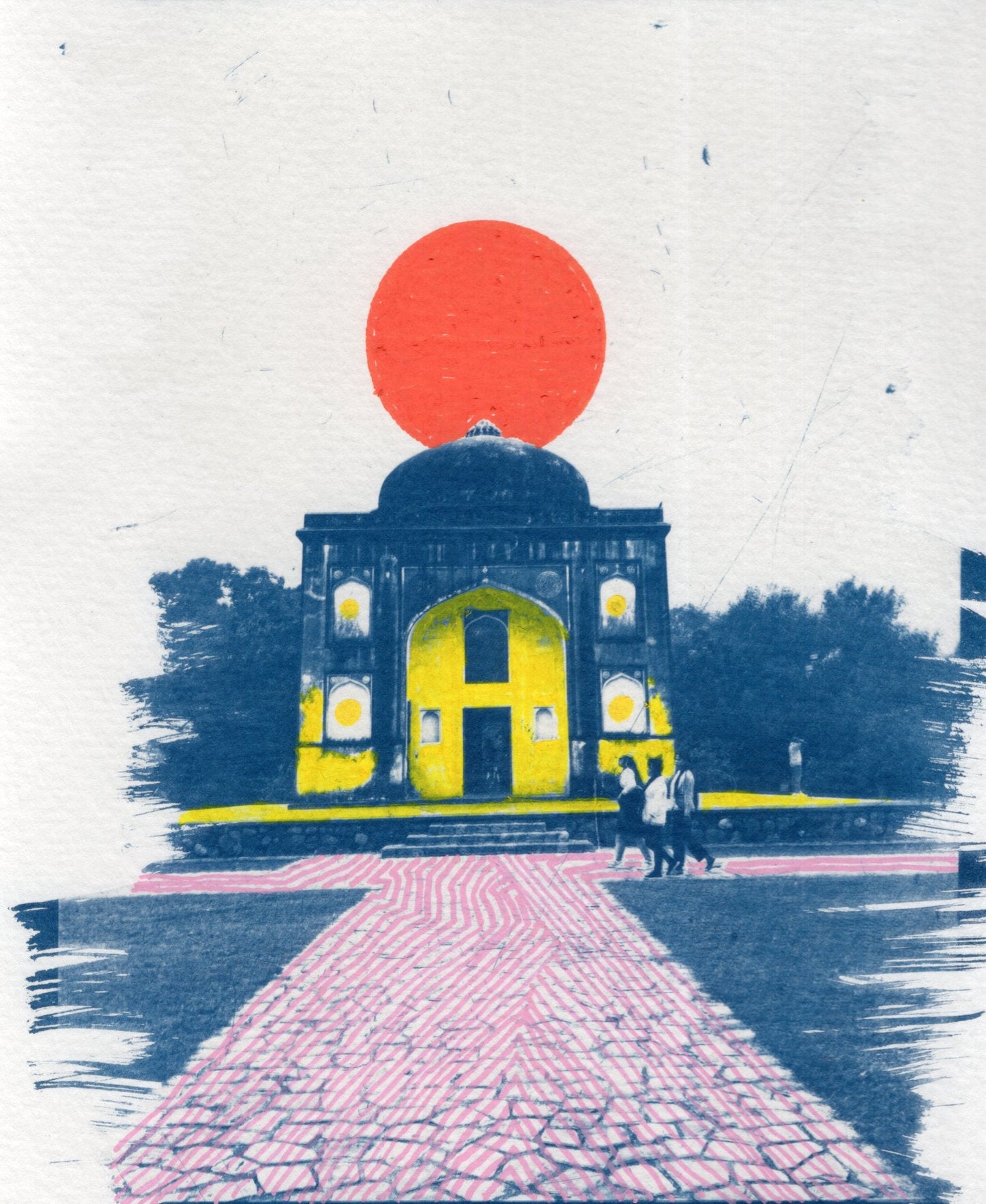 coloured cyanotype print of sunder nursery, delhi